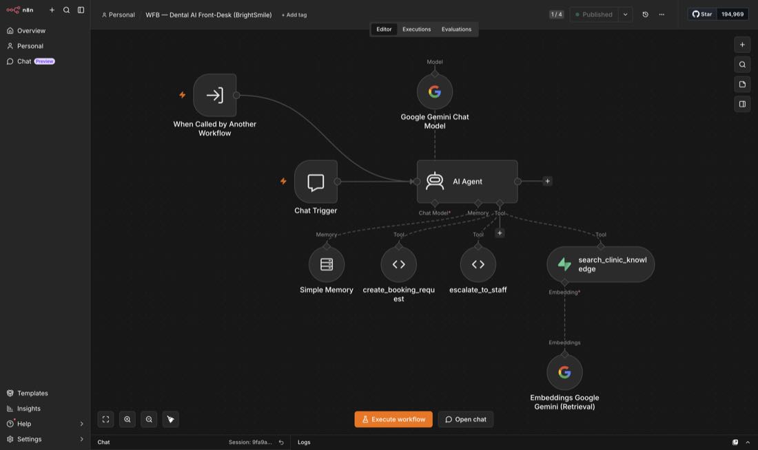The actual n8n workflow canvas for this build