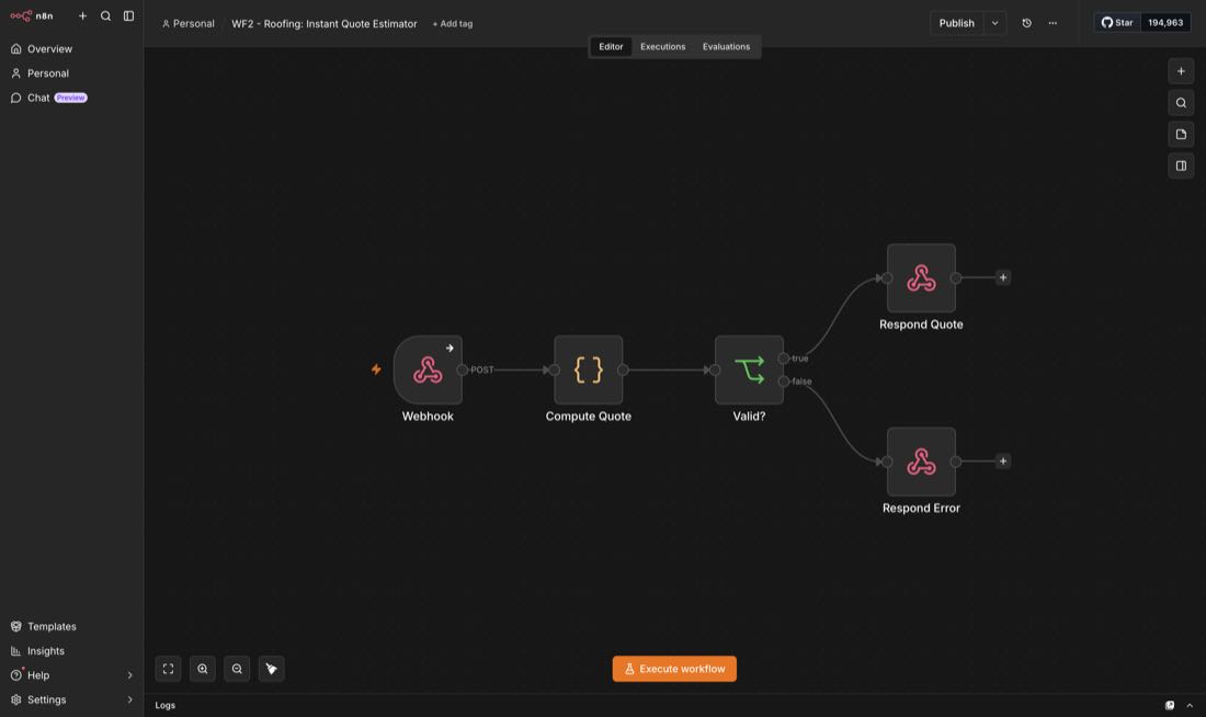 The actual n8n workflow canvas for this build